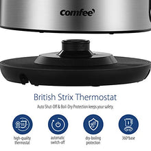 Load image into Gallery viewer, COMFEE' Stainless Steel Cordless Electric Kettle. 1500W Fast Boil with LED Light, Auto Shut-Off and Boil-Dry Protection. 1.7 Liter