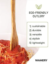 Load image into Gallery viewer, Bamboo Cutlery Set 18-Pieces Bamboo Forks Spoons & Knives - Reusable Bamboo Flatware for Picnic Party Travel or Hiking Bamboo Utensil Cutlery Set - Wooden Compostable Silverware with Travel Pouch Bag