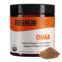 Load image into Gallery viewer, FreshCap Chaga Organic Mushrooms Extract Powder - Antioxidant, Digestive Health, Immune Support Supplement - Vegan, Pure Fruiting Body Extract - Add to Coffee/Tea/Smoothies - 2.1 Ounces