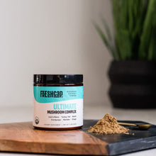 Load image into Gallery viewer, FreshCap Ultimate Mushroom Complex Powder - Lions Mane, Reishi, Cordyceps, Chaga, Turkey Tail, Maitake Supplements - For Immunity, Energy, Memory & Focus - Add to Coffee/Tea/Smoothies (60 Servings)