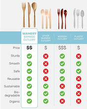 Load image into Gallery viewer, Bamboo Cutlery Set 18-Pieces Bamboo Forks Spoons & Knives - Reusable Bamboo Flatware for Picnic Party Travel or Hiking Bamboo Utensil Cutlery Set - Wooden Compostable Silverware with Travel Pouch Bag