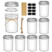 Load image into Gallery viewer, ComSaf Small Mason Jars 8oz - 8 Pack, Regular Mouth Mason Jar with Lids and Seal Bands, Glass Half Pint Canning Jar for Spice, Jam, Honey, Pickle, Dessert, Shower Wedding Favors, DIY Candles Decor