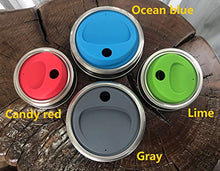 Load image into Gallery viewer, THINKCHANCES Reusable Food Grade and BPA Free Silicone Round Sip Coffee Juice Drinking Straw Lid Set with Stainless Steel Rings for Mason, Ball, Canning Jars, Pack of 4 Sets (Wide Mouth,Round Hole)