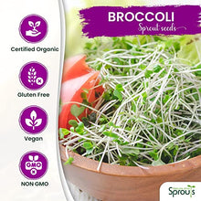 Load image into Gallery viewer, Nature Jims Sprouts Broccoli Sprout Seeds - Certified Organic Broccoli Sprouting Seeds for Indoor/Outdoor Use - Rich in Sulforaphane Healthy, Nutritious Broccoli Seeds Sprout in 5 Days - 8oz