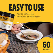Load image into Gallery viewer, FreshCap Organic Cordyceps Mushroom Extract Powder Supplement - For Natural Energy, Exercise Performance & Endurance - Vegan, Pure Fruiting Body Extract - Add to Coffee/Tea/Smoothies - 2.1 Ounce (60g)
