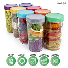 Load image into Gallery viewer, 16 Pack Colored Plastic Ball Jar Lids, Kerr - 8 Regular Mouth & 8 Wide Mouth Mason Jar Lids Canning lids for Canning Jars, Reusable Mason Jar Plastic Lids for Yogurt