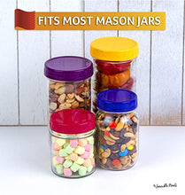 Load image into Gallery viewer, 16 Pack Colored Plastic Ball Jar Lids, Kerr - 8 Regular Mouth & 8 Wide Mouth Mason Jar Lids Canning lids for Canning Jars, Reusable Mason Jar Plastic Lids for Yogurt