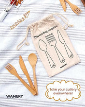 Load image into Gallery viewer, Bamboo Cutlery Set 18-Pieces Bamboo Forks Spoons & Knives - Reusable Bamboo Flatware for Picnic Party Travel or Hiking Bamboo Utensil Cutlery Set - Wooden Compostable Silverware with Travel Pouch Bag