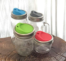 Load image into Gallery viewer, THINKCHANCES Reusable Food Grade and BPA Free Silicone Round Sip Coffee Juice Drinking Straw Lid Set with Stainless Steel Rings for Mason, Ball, Canning Jars, Pack of 4 Sets (Wide Mouth,Round Hole)
