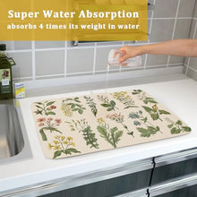 Load image into Gallery viewer, Flower Herbs Dish Drying Mat for Kitchen Counter Decor 18x24 Inch Absorbent Reversible Wild Plant Dish Mat Microfiber Drying Pad Sage Leaves Dish Drainer Rack Mats for Coffee Bar…