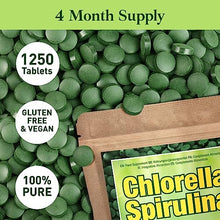 Load image into Gallery viewer, Premium Chlorella Spirulina | 1,250 TABLETS (4 Months Supply) | NON-GMO | Vegan Organic Capsules | Sunlight Grown | Deep Green | Cracked Cell Wall | Alkalizing | High Protein, Iron, Zinc, Chlorophyll | by Good Natured