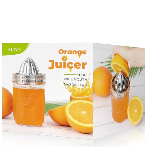 Aieve Mason Jar Lemon Squeezer Lid, Stainless Steel Citrus Juicer Canning Jar Lids for Wide Mouth Mason Jars