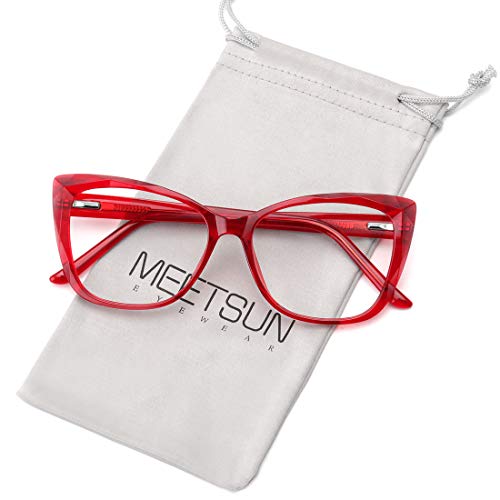 MEETSUN Blue Light Blocking Glasses for Women Anti Eyestrain Filter Blue Ray Oversized Computer Game Glasse&UV/Reduce Glare Lens (Red-Frame)