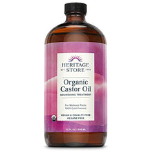 Load image into Gallery viewer, HERITAGE STORE Organic Castor Oil, Nourishing Hair Treatment, Deep Hydration for Healthy Hair Care, Skin Care, Eyelashes &amp; Brows, Castor Oil Packs, Cold Pressed, Hexane Free, Vegan, Cruelty Free 32oz
