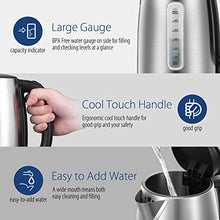 Load image into Gallery viewer, COMFEE&#39; Stainless Steel Cordless Electric Kettle. 1500W Fast Boil with LED Light, Auto Shut-Off and Boil-Dry Protection. 1.7 Liter
