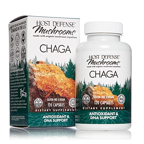 Host Defense, Chaga Capsules, Antioxidant and DNA Support, Mushroom Supplement, Unflavored, 120