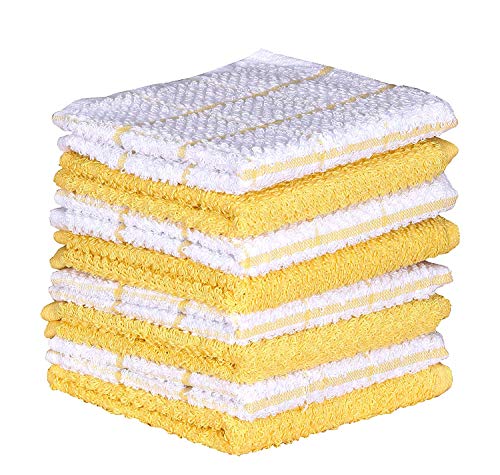AMOUR INFINI Cotton Terry Kitchen Dish Cloths | Set of 8 | 12 x 12 Inches | Super Soft and Absorbent |100% Cotton Dish Rags | Perfect for Household and Commercial Uses | Yellow