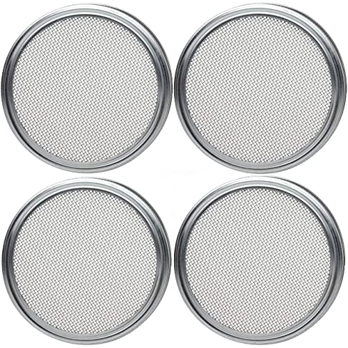 4 pack Mason jar Sprouting Lids wide mouth- stainless steel sprouting lids for wide mouth mason jars, growing Bean, Broccoli, seed
